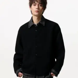 Jiinoo Fake Two-Piece Plaid Patchwork Lapel Jacket Autumn and Winter Cleanfit Old Money Style Couple Jacket Cardigan